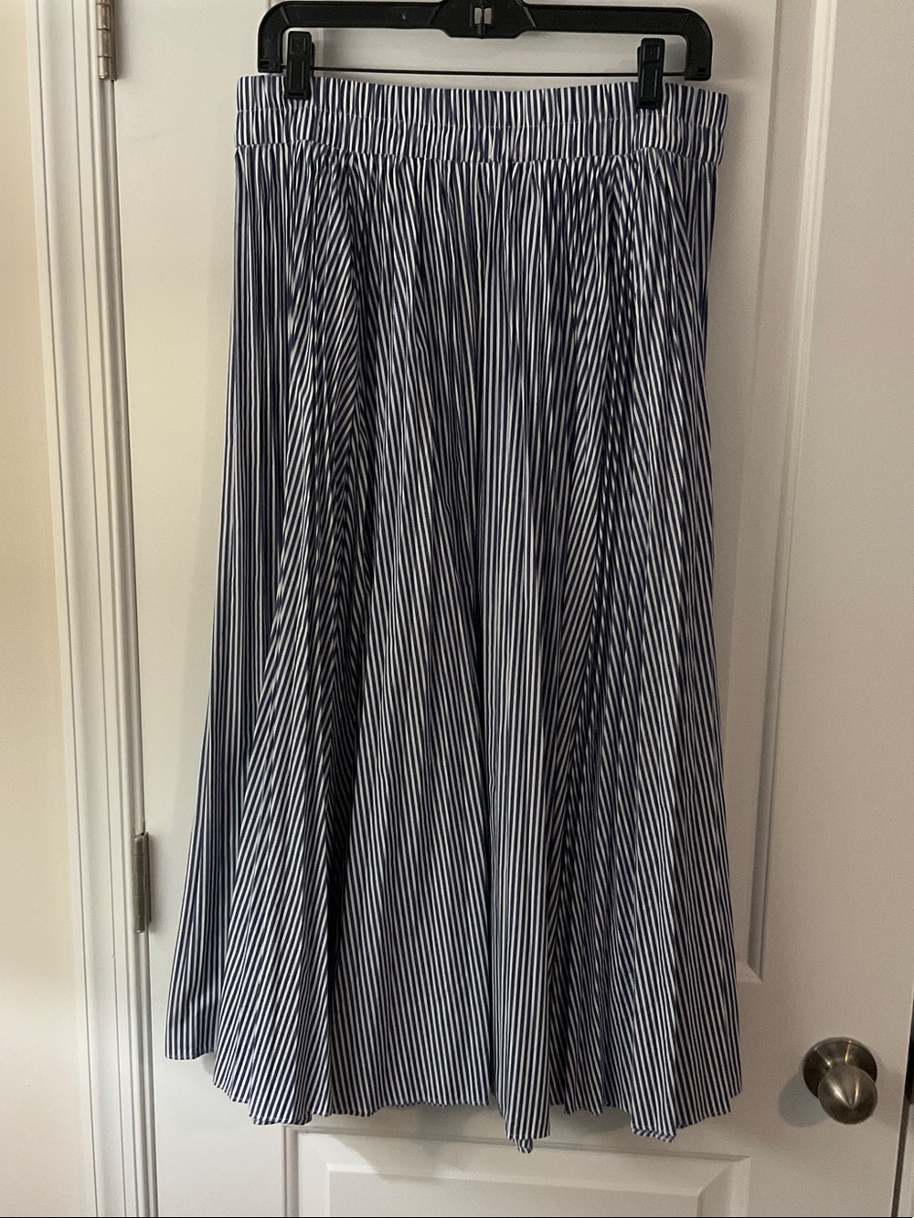 J. Crew Navy and White Vertical-Striped Midi Skirt